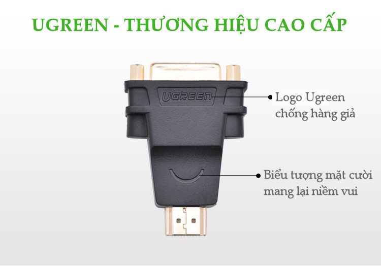 Đầu chuyển đổi HDMI đực sang DVI-I (24+5) cái mạ vàng cao cấp UGREEN 20123 (đen)