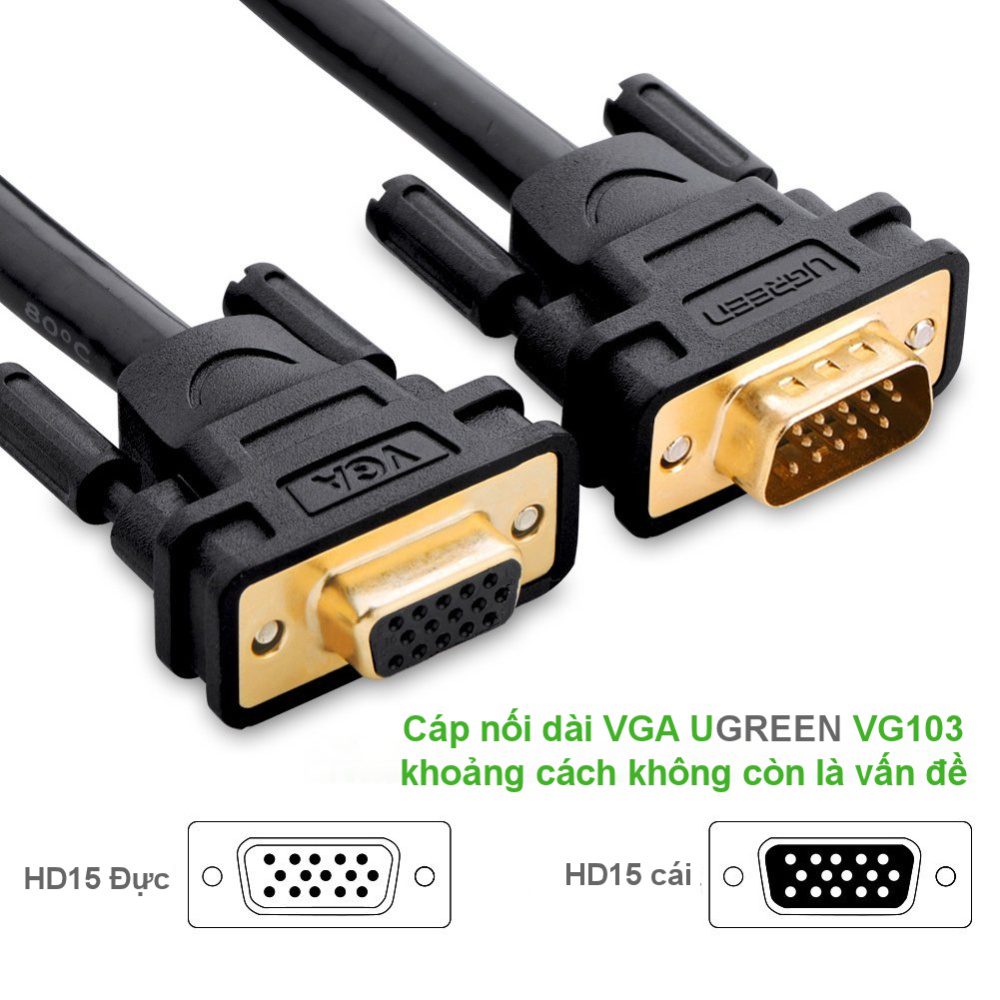 Dây nối dài VGA đực sang cái 3+6 OD8.0MM dài 2m UGREEN VG103 11614