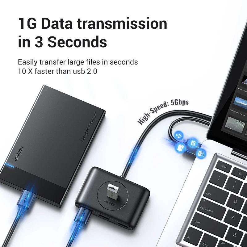 Hub USB 3.0 4 Cổng Ugreen CR113 20290 Màu Đen Dài 0.5m