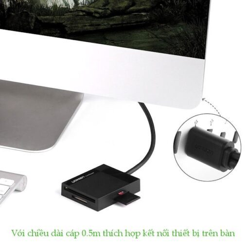 Đầu đọc thẻ Ugreen CR125 30231 đầu vào USB 3.0 siêu nhanh Dài 1m