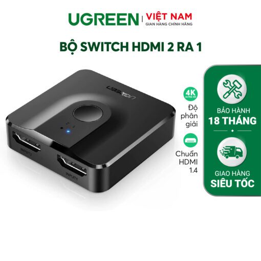 Bộ Switch HDMI 2 ra 1 UGREEN CM217 50966 (tương thích ngược 1 ra 2) chuẩn 1.4
