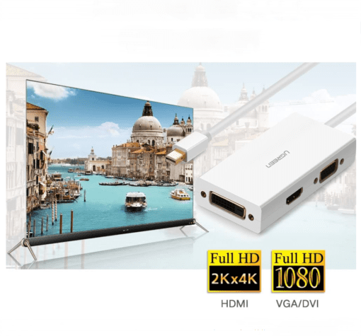 Bộ chuyển đổi Mini DP sang HDMI, DVI, VGA UGREEN MD114 20417 Màu Trắng