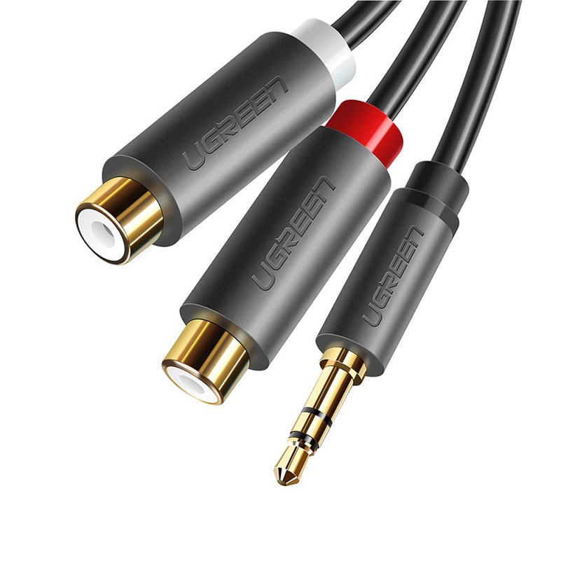 Cáp âm thanh chuyển jack 3.5mm sang 2 đầu hoa sen RCA dài 20CM UGREEN AV109 10547 (màu đen)
