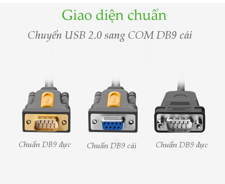 Dây cáp lập trình cổng COM USB 2.0 sang DB9 RS-232 UGREEN CR104 20210 Dài 1m