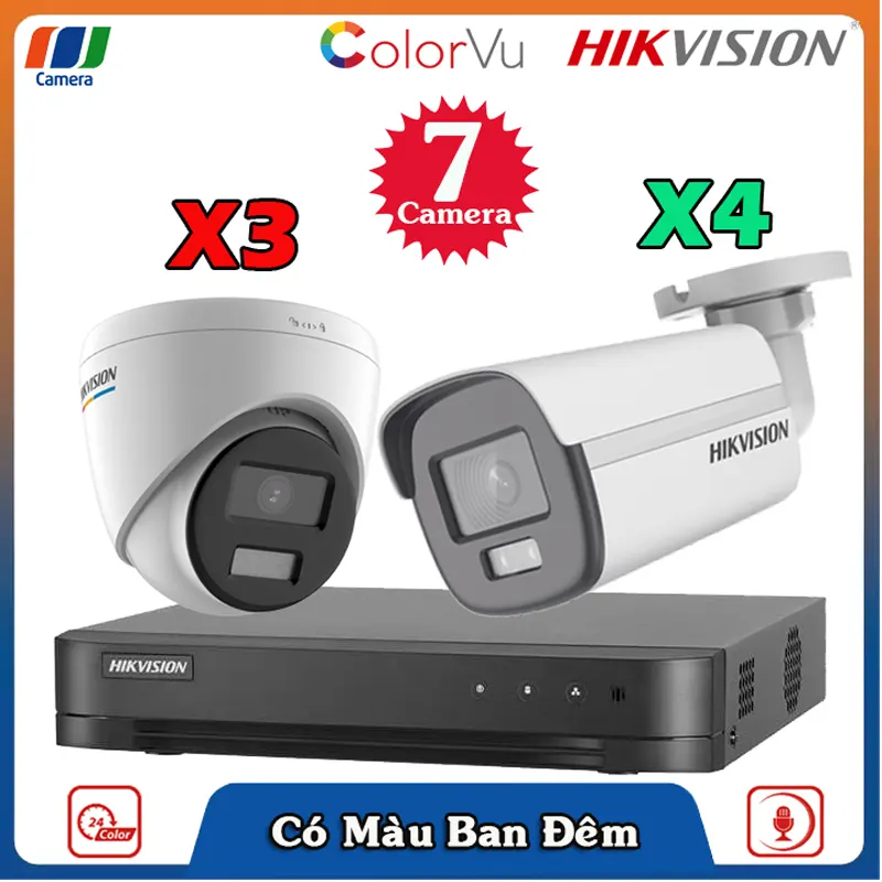 Trọn Bộ 7 Camera Mic Color Có Dây Hikvision AH7CMFC-2MP Full HD