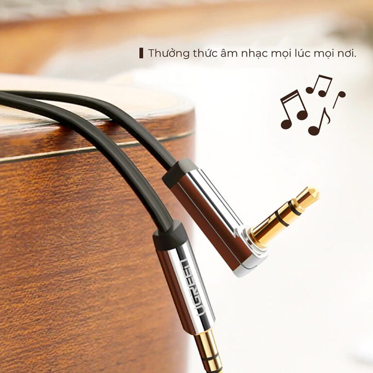 Dây Audio 3.5mm dẹt 1 đầu vuông 90 độ TPE UGREEN AV119 10597 Màu Đen Dài 1m