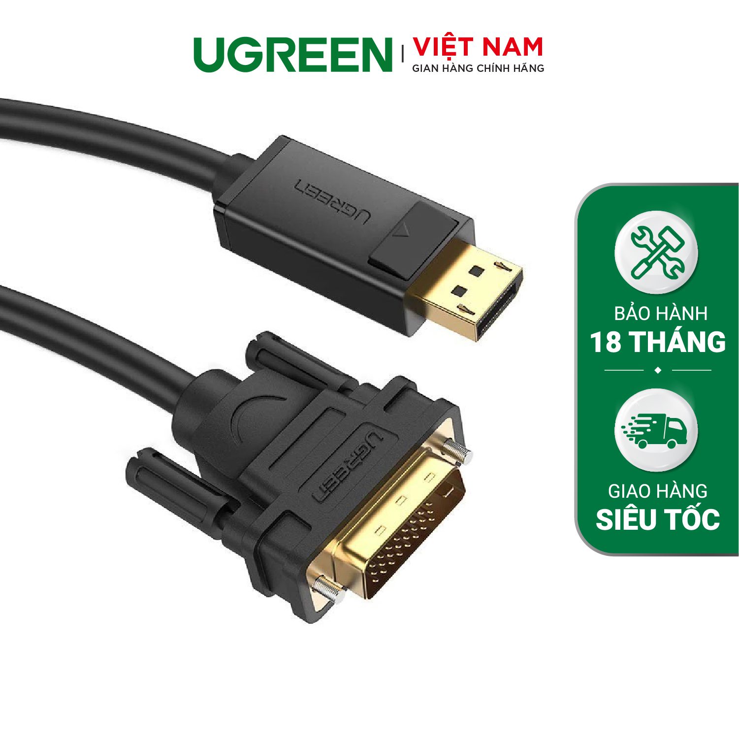 Dây cáp DisplayPort đực sang DVI-D (24+1) đực hỗ trợ 1920×1200 dài 1M UGREEN DP103 10242