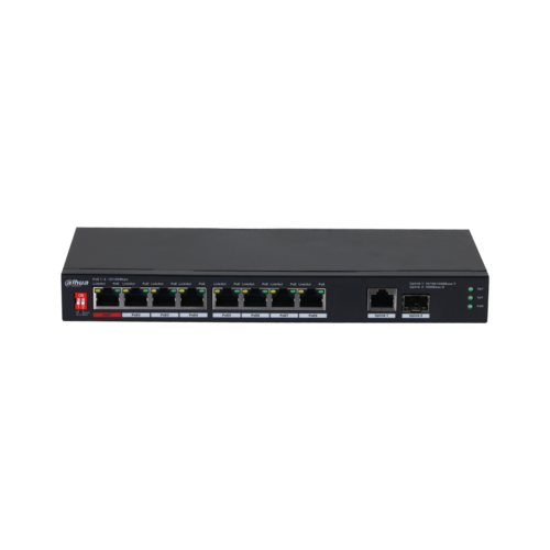 Switch PoE DAHUA DH-PFS3110-8ET1GT1GF-96 (8 PoE, 1 uplink Gigabit, 1 SFP, 96W)