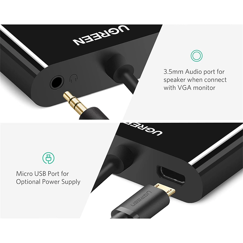 Cáp chuyển đổi Micro HDMI to VGA và HDMI + Audio chính hãng Ugreen 30355 cao cấp