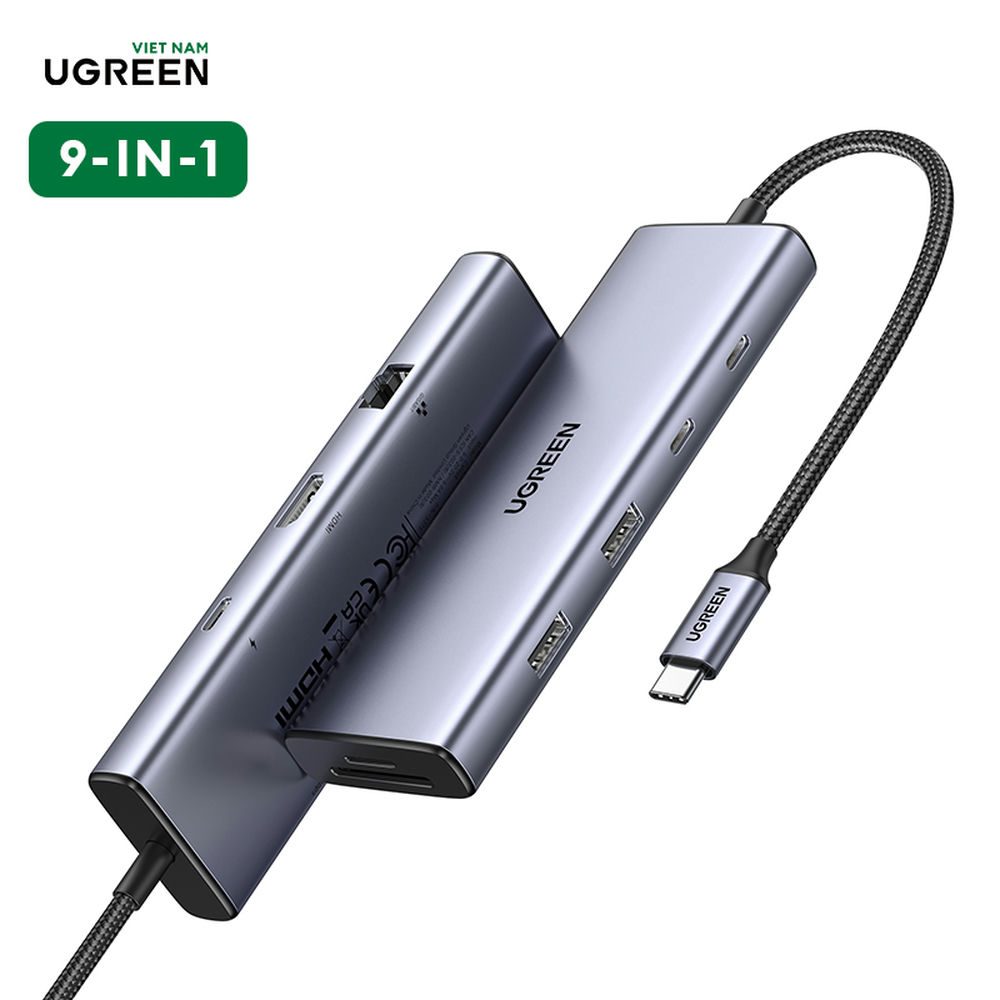 Hub 9 in 1 USB Type-C sang HDMI 4K@60Hz, Lan 1Gbps, Type-C, USB 3.0, SD/TF Sạc PD 100W Ugreen 15375