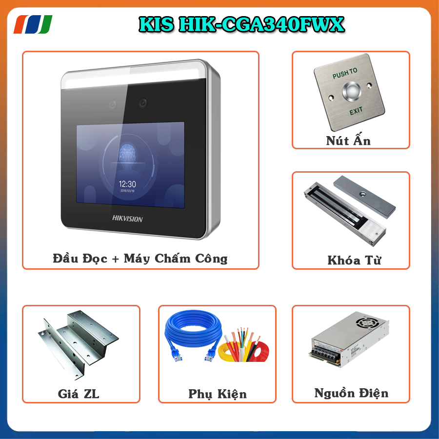 Trọn bộ Kiểm Soát Cửa Ra/Vào Hik CGA340FWX - Cửa Gỗ/Sắt - Khuôn mặt và Vân Tay