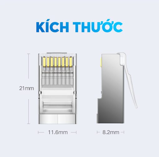 Đầu (hạt) bấm mạng RJ45 cho dây CAT6 bọc inox chống nhiễu UGREEN NW111 50247 50 Chiếc/Hộp