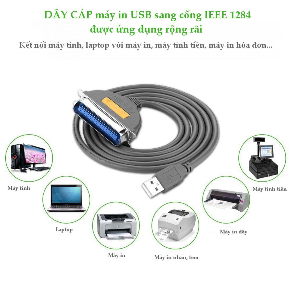 Dây cáp máy in USB sang IEEE1284 Parallel dài 1.5m UGREEN CR124 30227