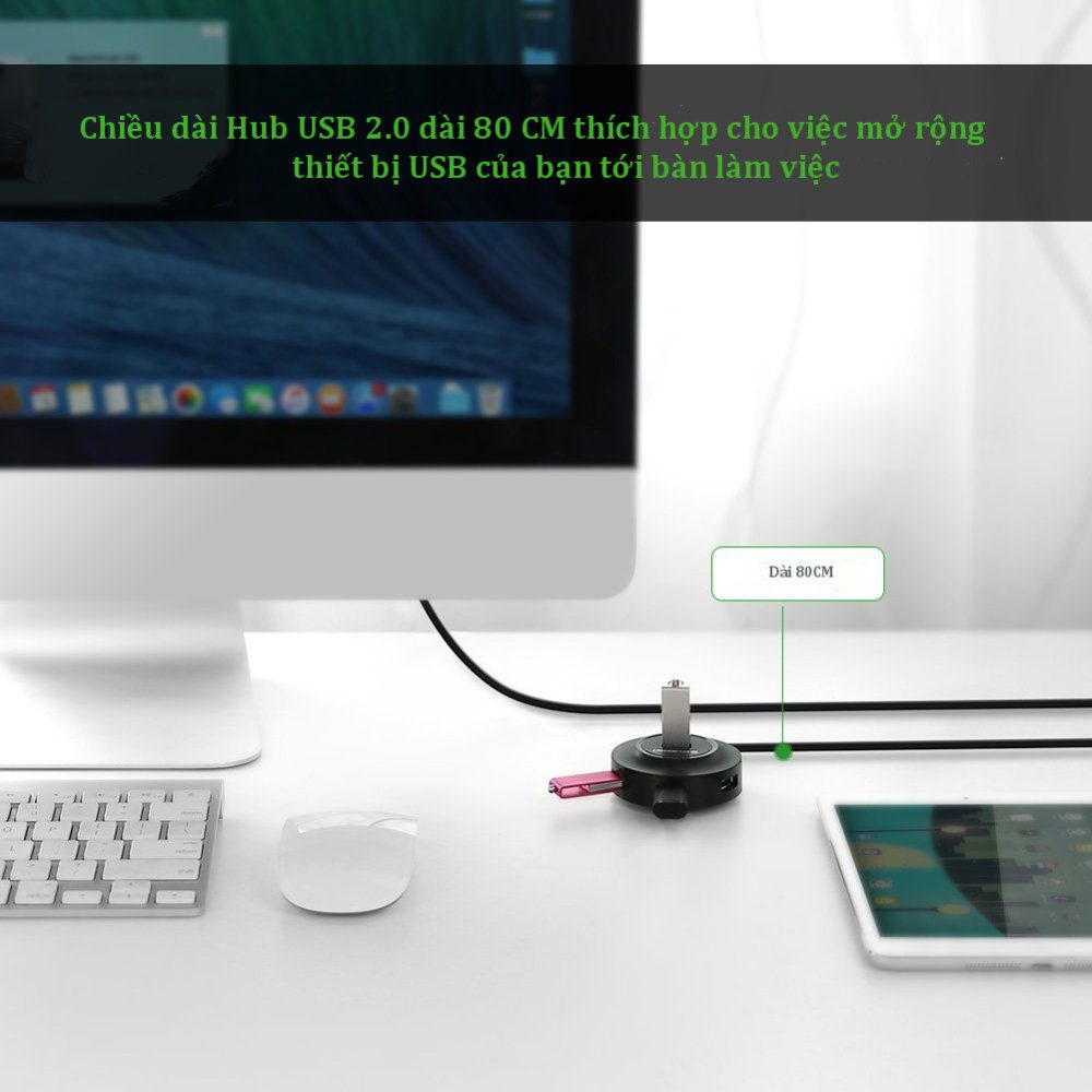 Hub USB Ugreen chia 1 cổng USB2.0 ra 4 cổng USB tốc độ cao CR106 20295 Màu Đen Dài 1.5m