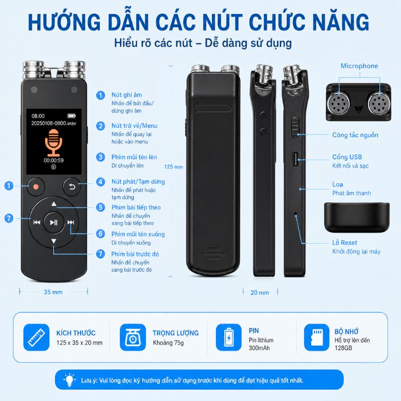 Máy Ghi Âm CS-X5S­R100­8W Cao Cấp – 3072Kbps, Bluetooth 5.2, Ghi Âm Siêu Nét