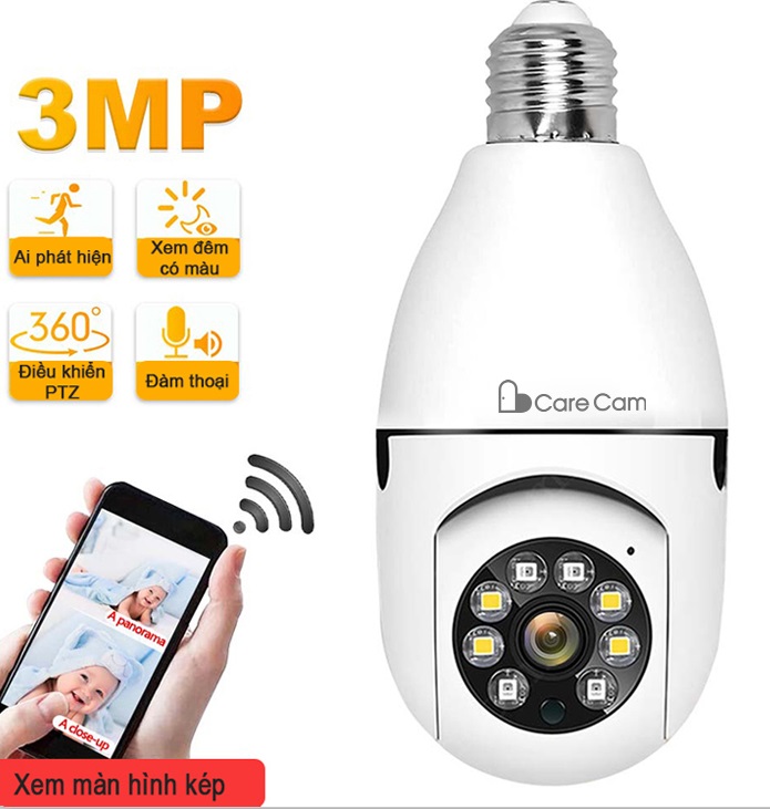 Camera bóng đèn 360 độ trong nhà 3.0Mp Carecam STE300