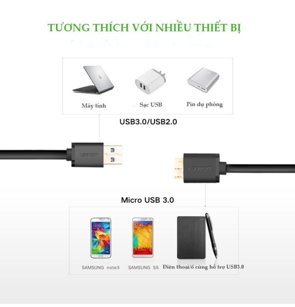 Dây cáp USB 3.0 sang Micro B dài 1m UGREEN US130 10841