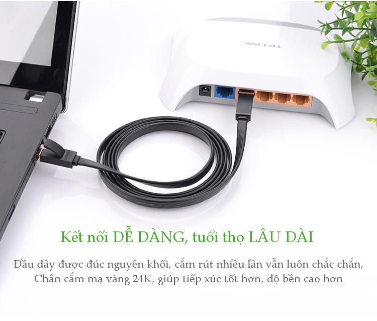 Cáp mạng 2 đầu đúc Cat7 UTP dạng dẹt UGREEN NW106 11263 Màu Đen Dài 5m