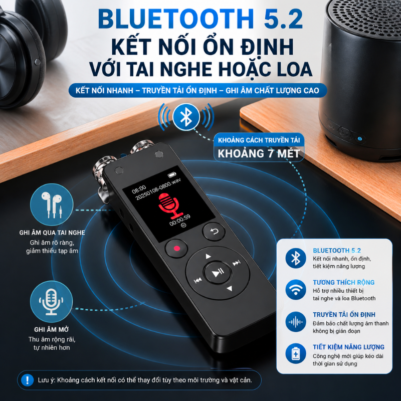 Máy Ghi Âm CS-X5S­R100­8W Cao Cấp – 3072Kbps, Bluetooth 5.2, Ghi Âm Siêu Nét