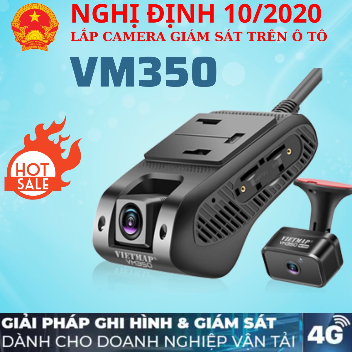 Camera giám sát hành trình trực tuyến VIETMAP VM350 đáp ứng nghị đinh 10, định vị trực tuyến, kết nối 4G