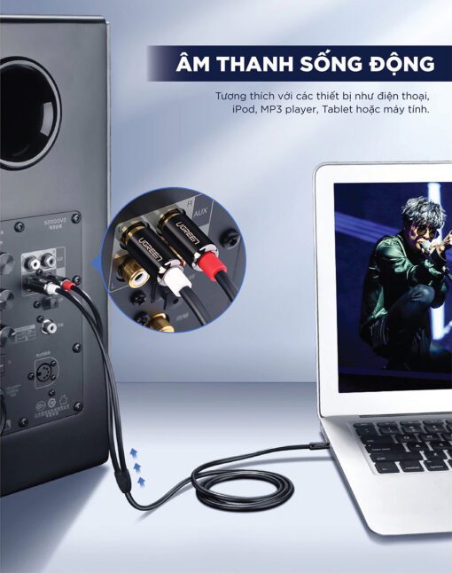 Dây Audio 3.5mm ra 2 đầu RCA (Hoa sen) UGREEN AV116 20780 Dài 8m