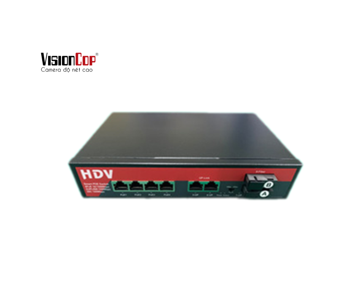 Switch POE 4 kênh 2 uplink 2 cổng quang A_B 10/100M HD422P-AB