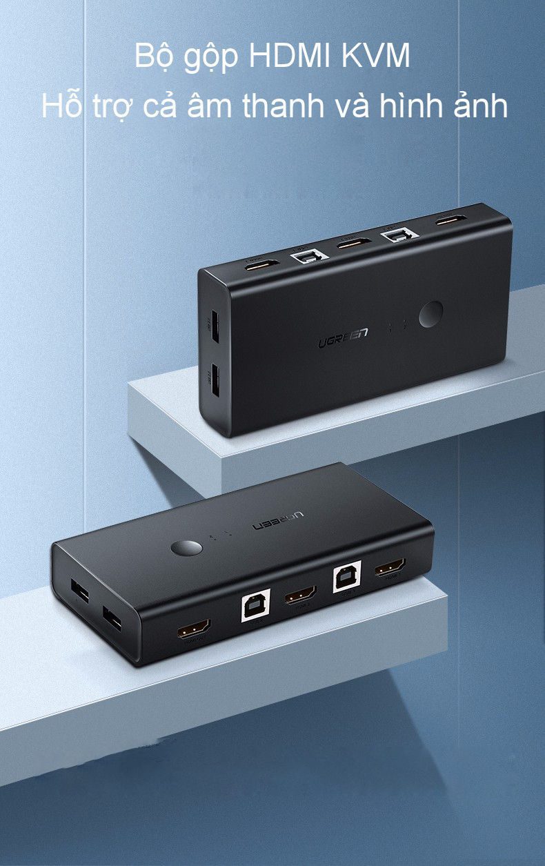 Bộ gộp HDMI KVM UGREEN CM200 – Gộp 2 máy tính dùng chung 1 màn hình, sử dụng chung chuột và bàn phím