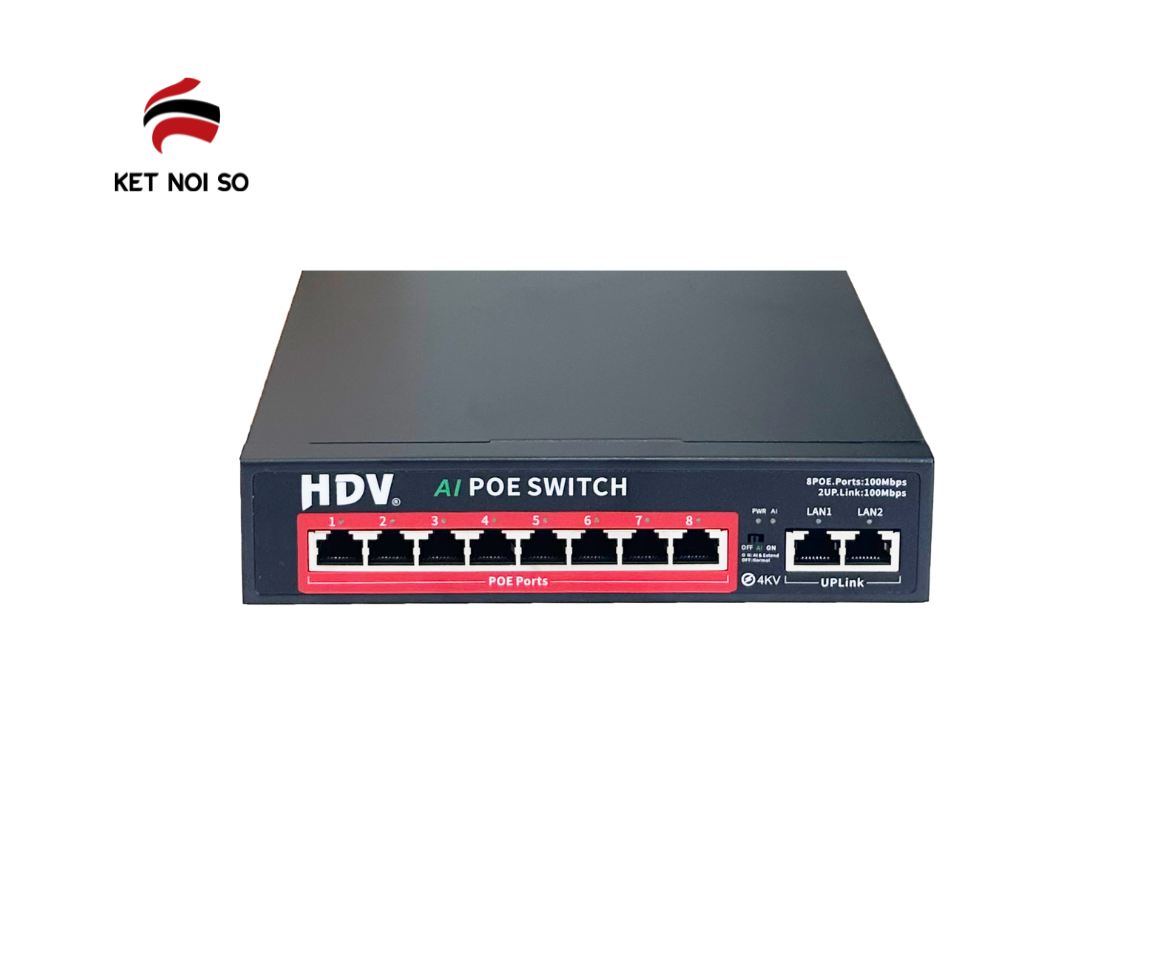 Switch 8 cổng PoE 10/ 100M, 2 cổng uplink 10/100M Visioncop HDV508DM