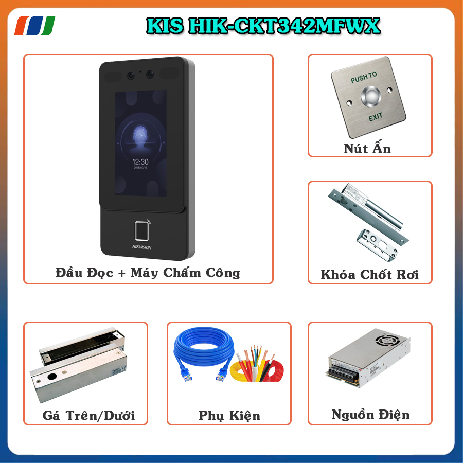 Trọn bộ Kiểm Soát Cửa Ra/Vào Hik CKT342MFWX - Cửa Kính - Khuôn mặt, vân tay và Thẻ từ