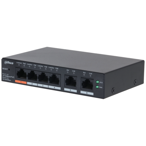 Switch PoE DAHUA DH-CS4006-4ET2ET-60 (Cloud, 4 PoE, 2 uplink, 60W)