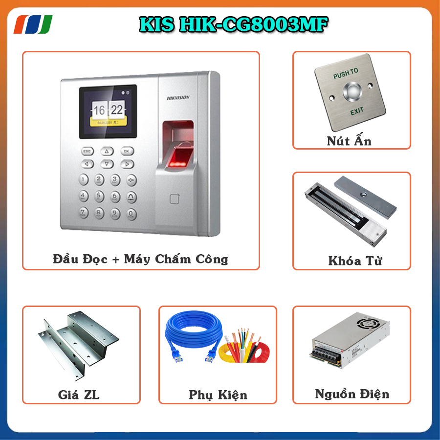 Trọn bộ Kiểm Soát Cửa Ra/Vào Hik CG8003MF - Cửa Gỗ/Sắt - Thẻ Từ và Vân Tay