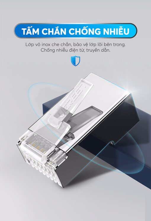 Đầu (hạt) bấm mạng RJ45 cho dây CAT6 bọc inox chống nhiễu UGREEN NW111 50247 50 Chiếc/Hộp