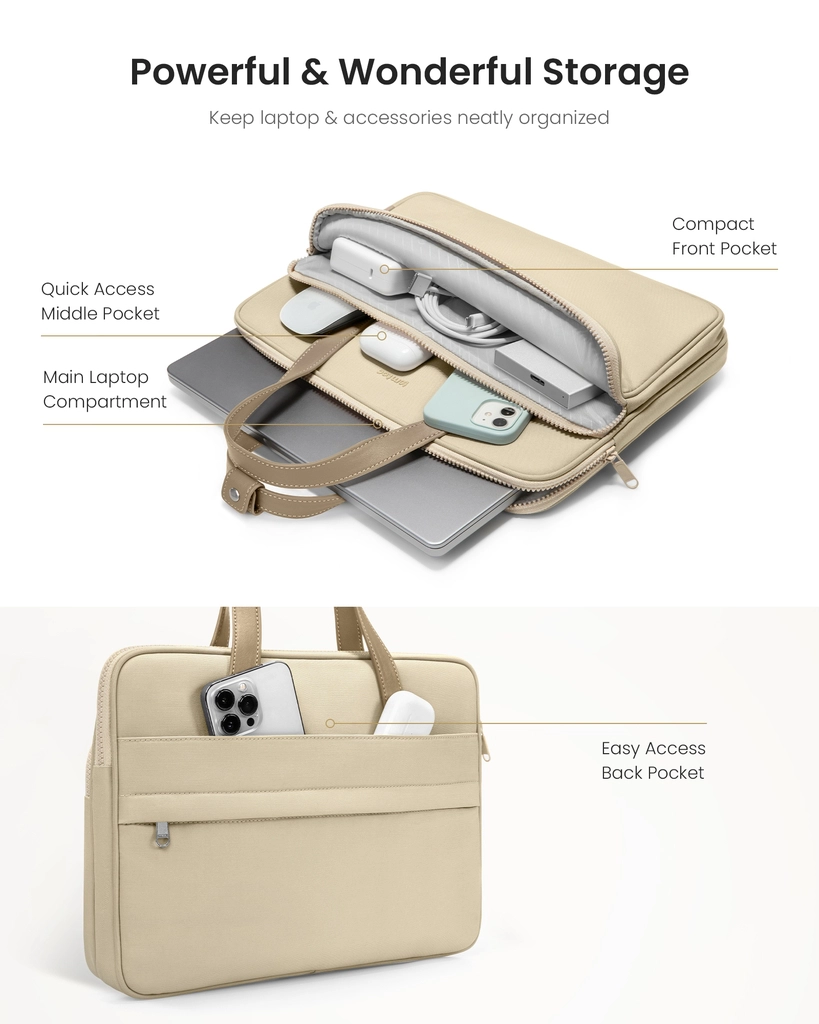TOMTOC (USA) PREMIUM THEHER SHOULDER BAG13”/14”- H22C1 Màu Đen