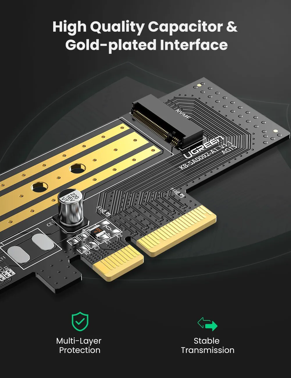 Card chuyển đổi ổ cứng SSD M2 NVMe PCIe 2280 to PCI-E 3.0 Ugreen 70503 cao cấp
