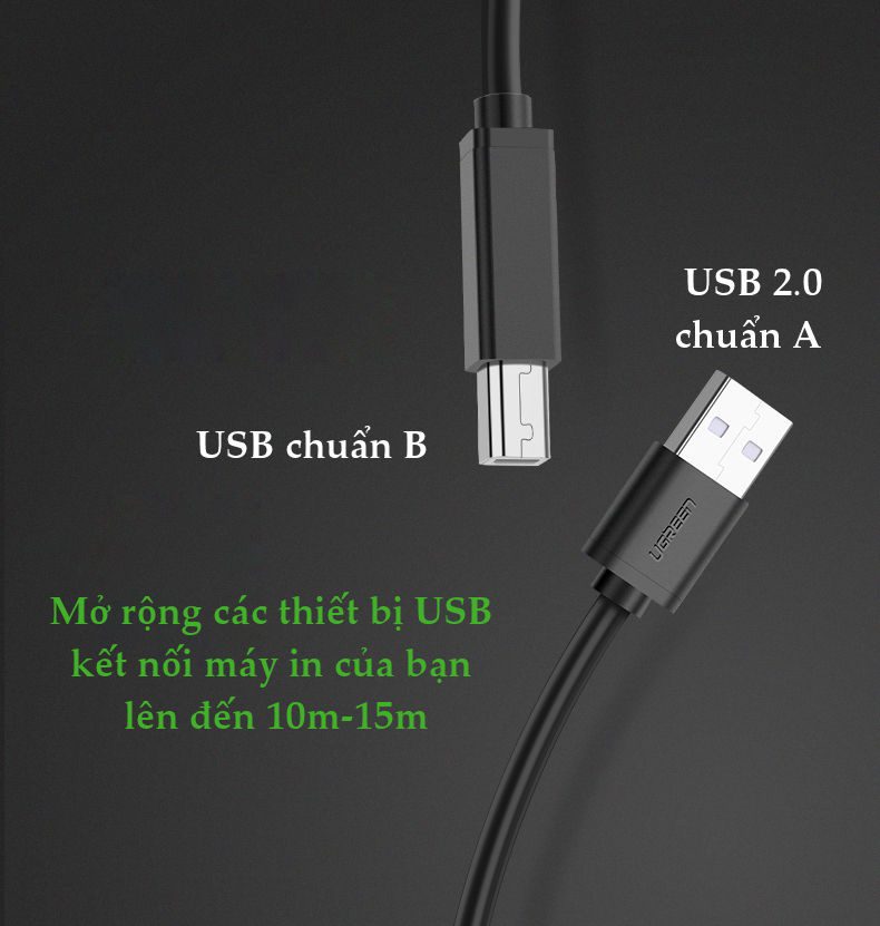 Cáp máy in Ugreen US122 10374 tích hợp IC khuyếch đại Dài 10m