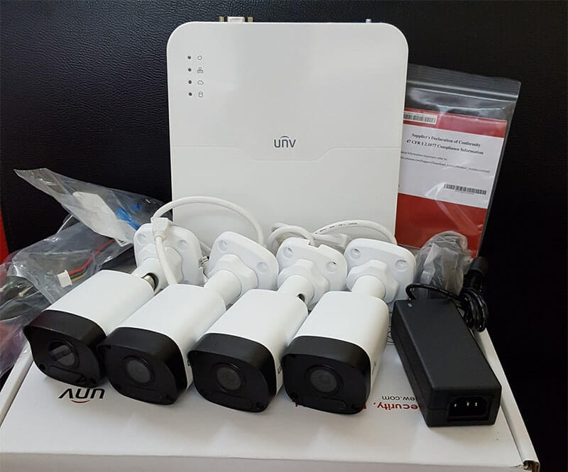 Bộ KIT 4 Camera Uniview 2MP KIT/301-04LB-P4/4*2122LR3-PF40-E, hồng ngoại 30m, chuẩn H265