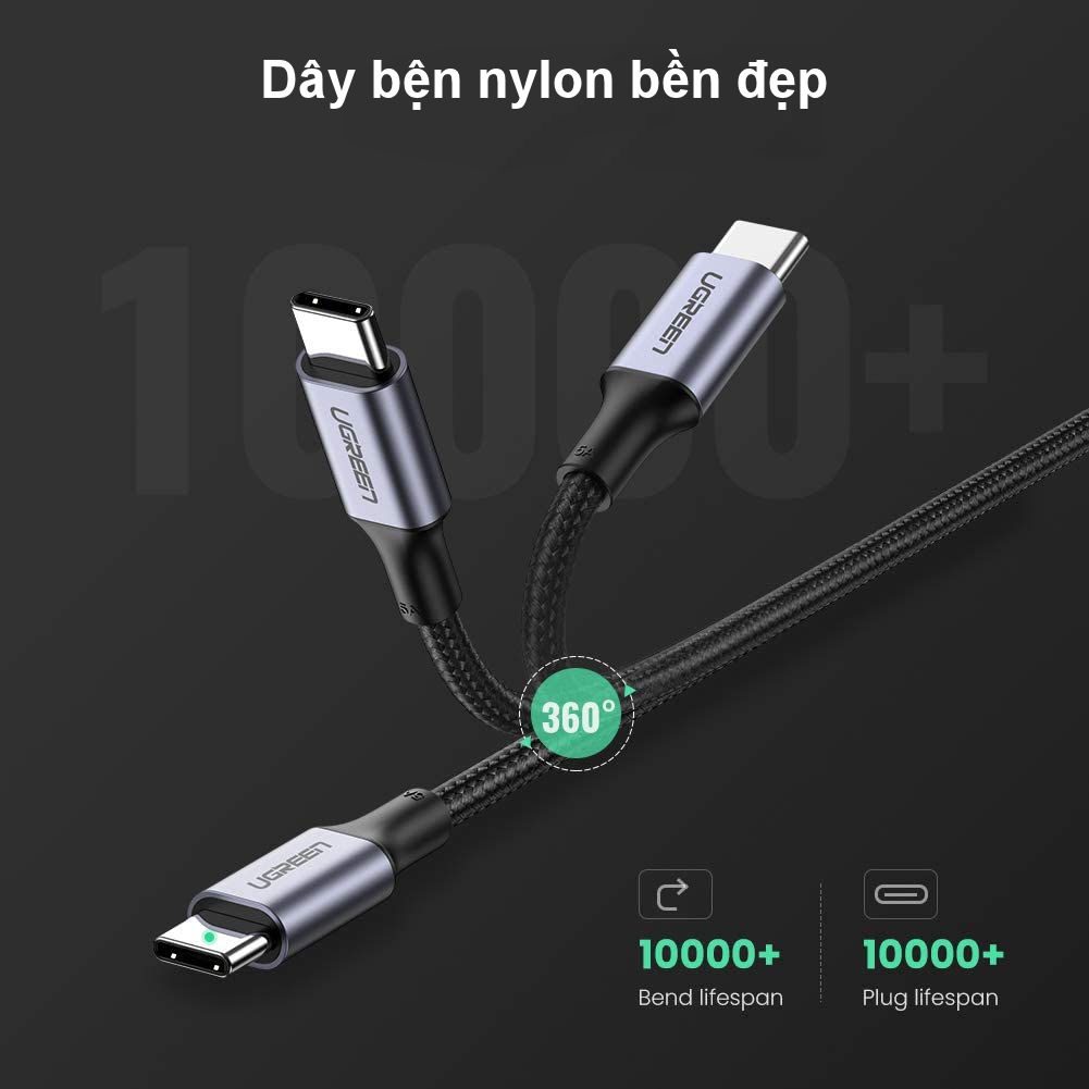 Cáp sạc nhanh 2 đầu Type C sạc nhanh PD100W UGREEN US316 70428 dài 1.5m