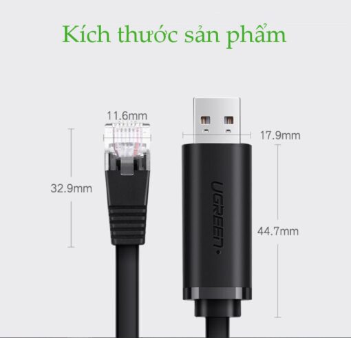 Cáp Console UGREEN CM204 50773 Dài 1.5m Chuyển USB 2.0 sang RJ45 FTDI (chuẩn 8 pin)