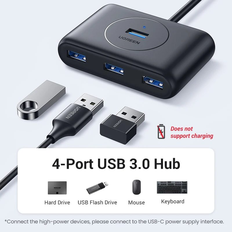 Hub USB 3.0 4 Cổng Ugreen CR113 20290 Màu Đen Dài 0.5m