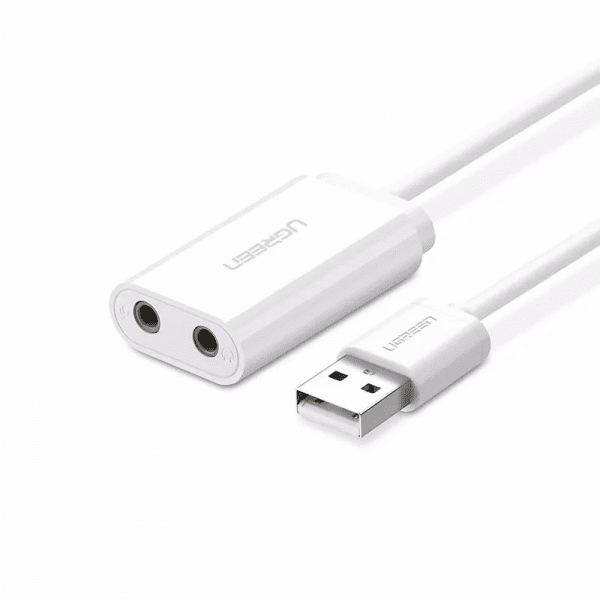 Dây USB 2.0 mở rộng sang đồng thời 2 cổng 3.5mm cho tai nghe + mic không cần driver UGREEN US205 30143 Màu Trắng