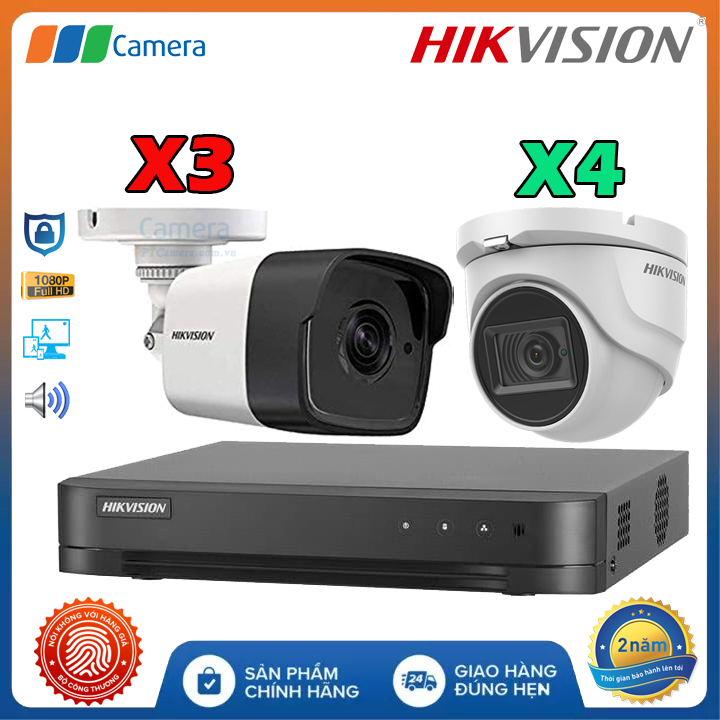 Trọn Bộ 7 Camera Âm Thanh Có Dây Hikvision AH7CM-2MP Full HD