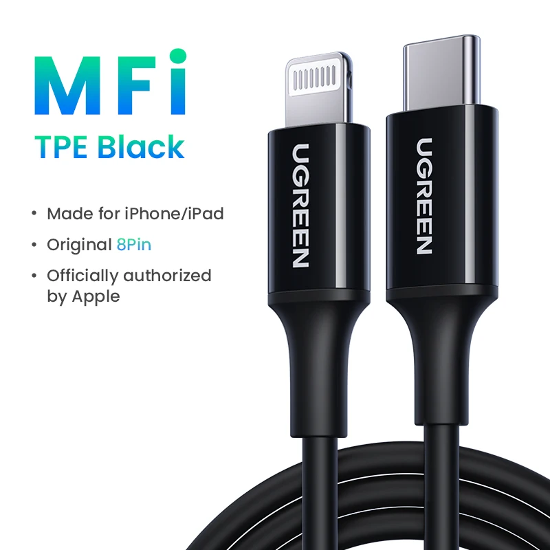 Cáp sạc nhanh USB type C to Lightning truyền dữ liệu UGREEN US171 60751 màu đen dài 1m