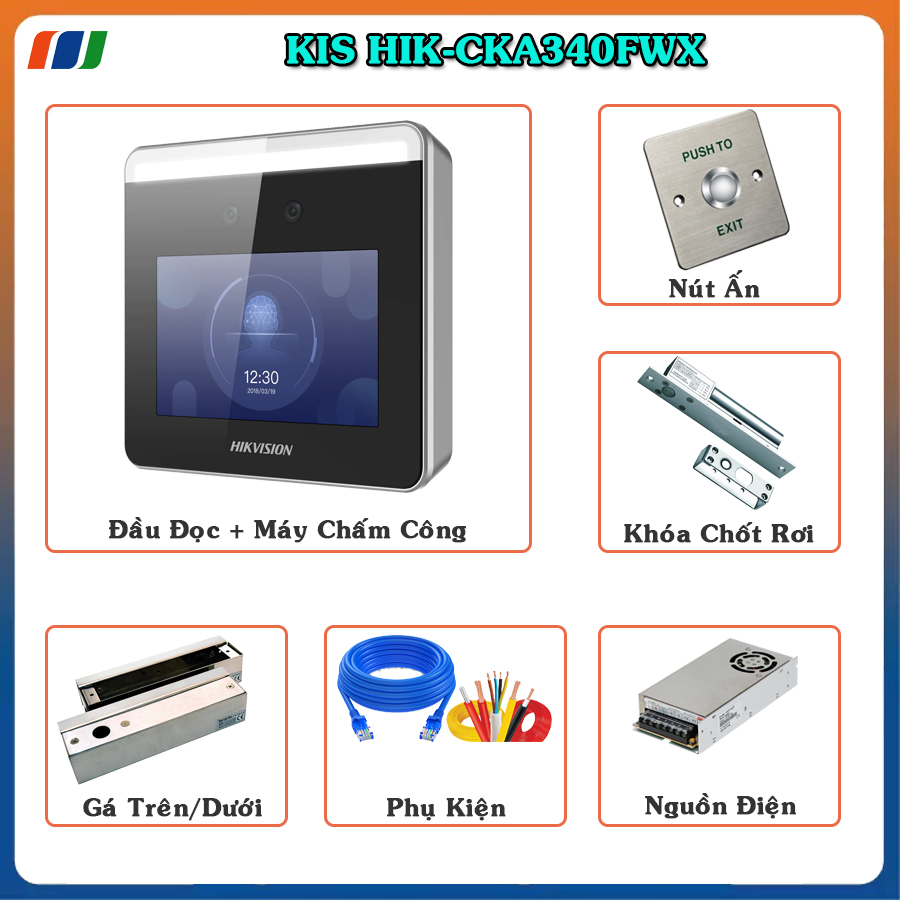 Trọn bộ Kiểm Soát Cửa Ra/Vào Hik CKA340FWX - Cửa Kính - Khuôn mặt và Vân tay