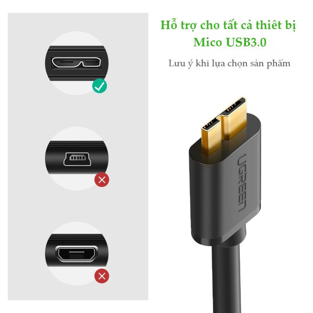 Dây cáp USB 3.0 sang Micro B dài 1m UGREEN US130 10841