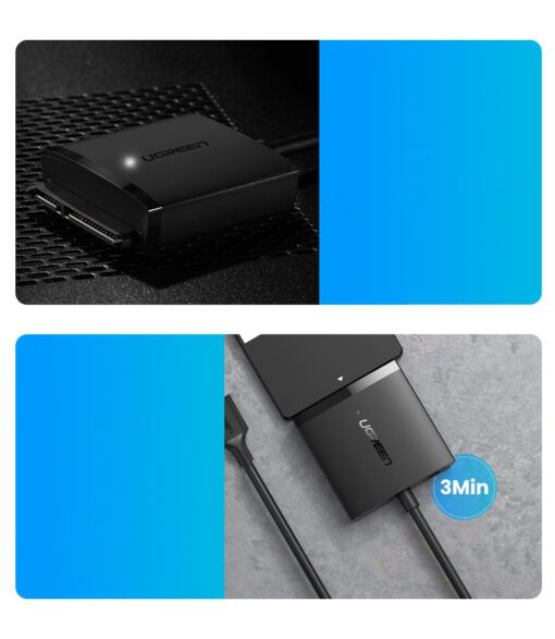 Cáp chuyển đổi USB 3.0 sang SATA cho ổ cứng SATA 2,5 /3,5 inch Ugreen 60561 cao cấp (kèm nguồn)