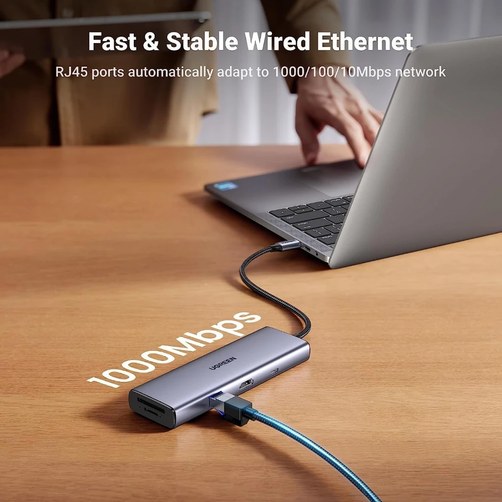 Hub 9 in 1 USB Type-C sang HDMI 4K@60Hz, Lan 1Gbps, Type-C, USB 3.0, SD/TF Sạc PD 100W Ugreen 15375