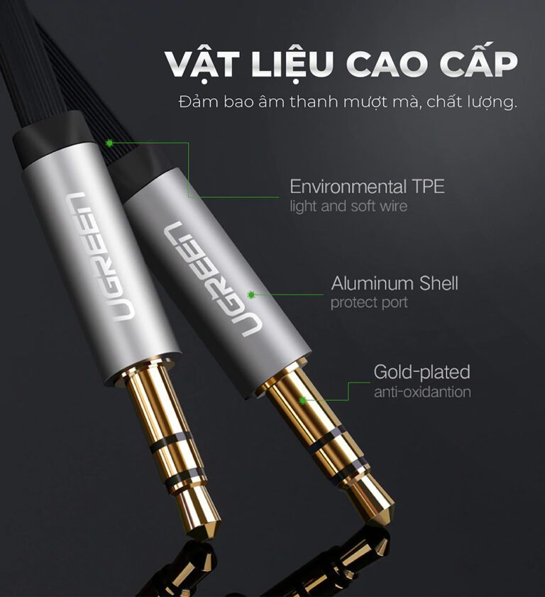Dây Audio 3.5mm dẹt 1 đầu vuông 90 độ TPE UGREEN AV119 10597 Màu Đen Dài 1m