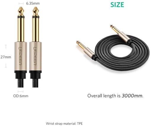 Dây âm thanh 3.5mm đực sang 6.5mm mạ vàng 24k cao cấp UGREEN AV127 10625 Dài 1m