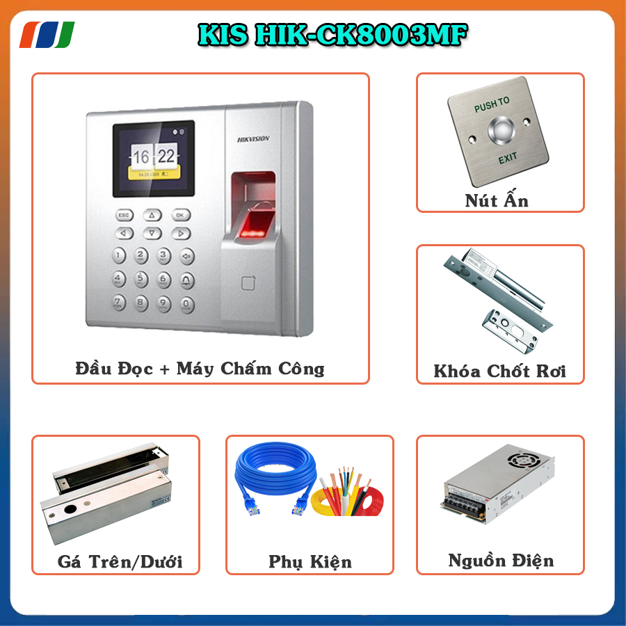 Trọn bộ Kiểm Soát Cửa Ra/Vào Hik CK8003MF - Cửa Kính - Vân Tay - Thẻ Từ