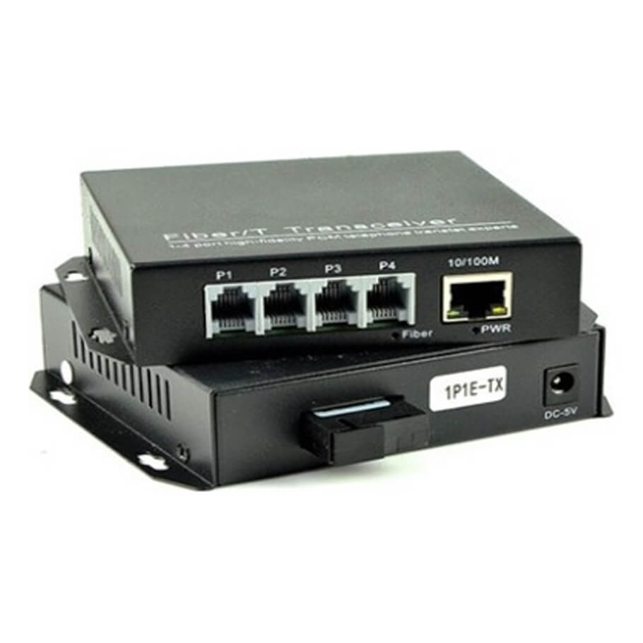 Converter Quang HDtec 4 RJ11+ 1 RJ45 Lan 100 Mbps